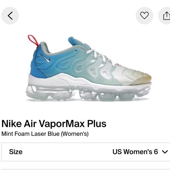 Nike Air VaporMax Plus “Mint Foam Laser Blue” Women’s Size 6 - Picture 9 of 9